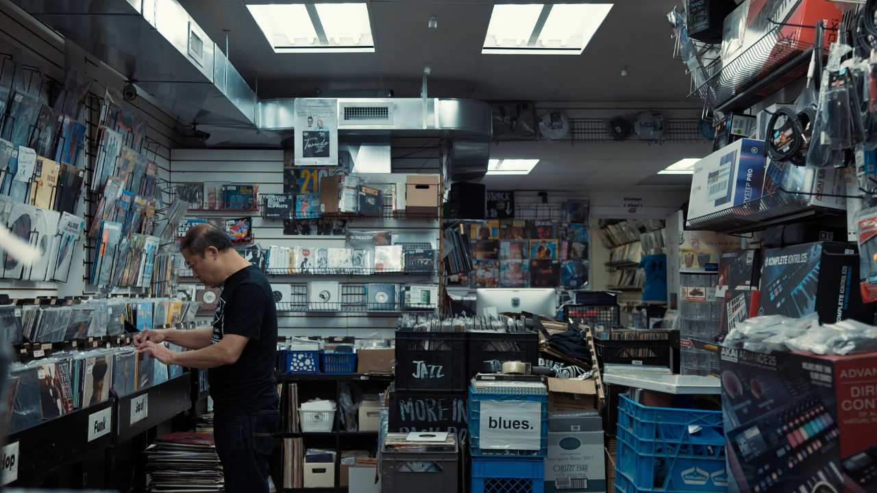 a man in a record store